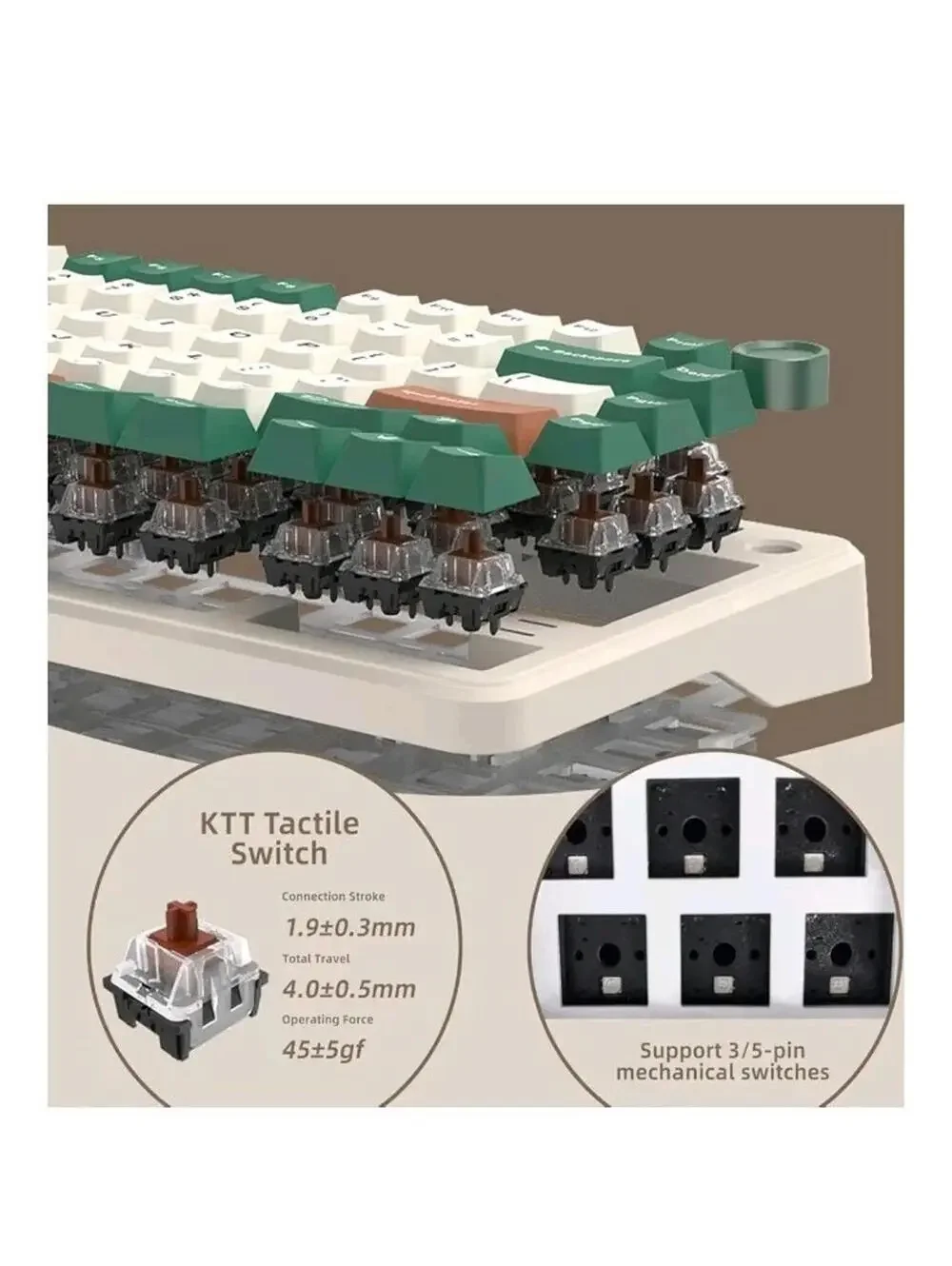Hello Ganss 75% Retro GREEN Wired Hot Swap Mechanical Gaming Keyboard w/Knob